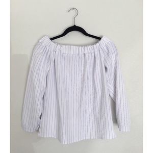 Yes Baby Off Shoulder Top White Pinstriped Blouse